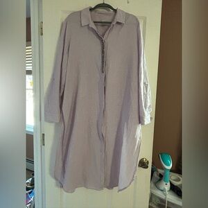 Chicos  linen lavender and white long line tunic Shirt Rhinestone Coverup